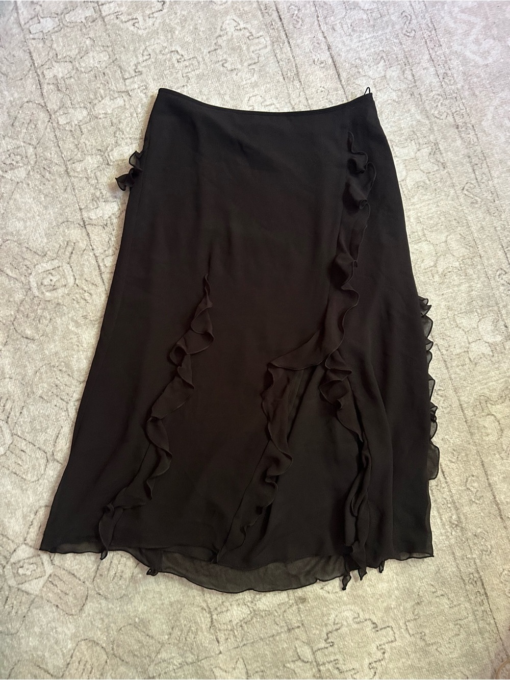Aritzia Wilfred Black Ruffle-Trim Midi Skirt